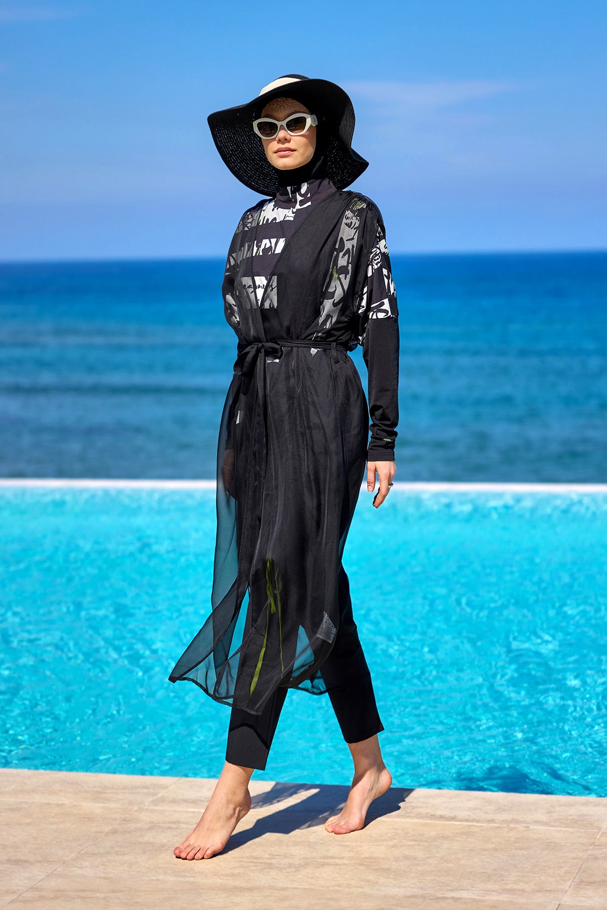 Marina Siyah Kolsuz İpeksi Kimono - P2502