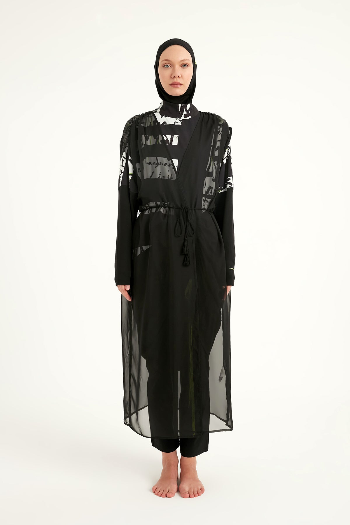 Marina Siyah Kolsuz İpeksi Kimono - P2502