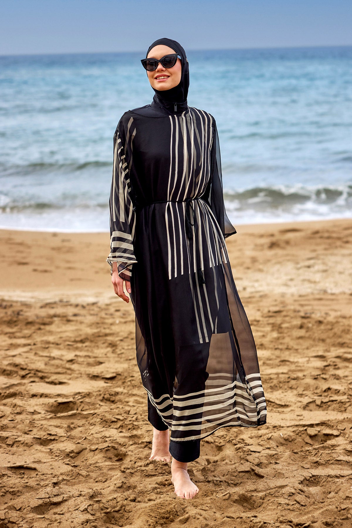 Marina Çizgi Desenli İpeksi Kimono – P2511 Ürün ana görseli