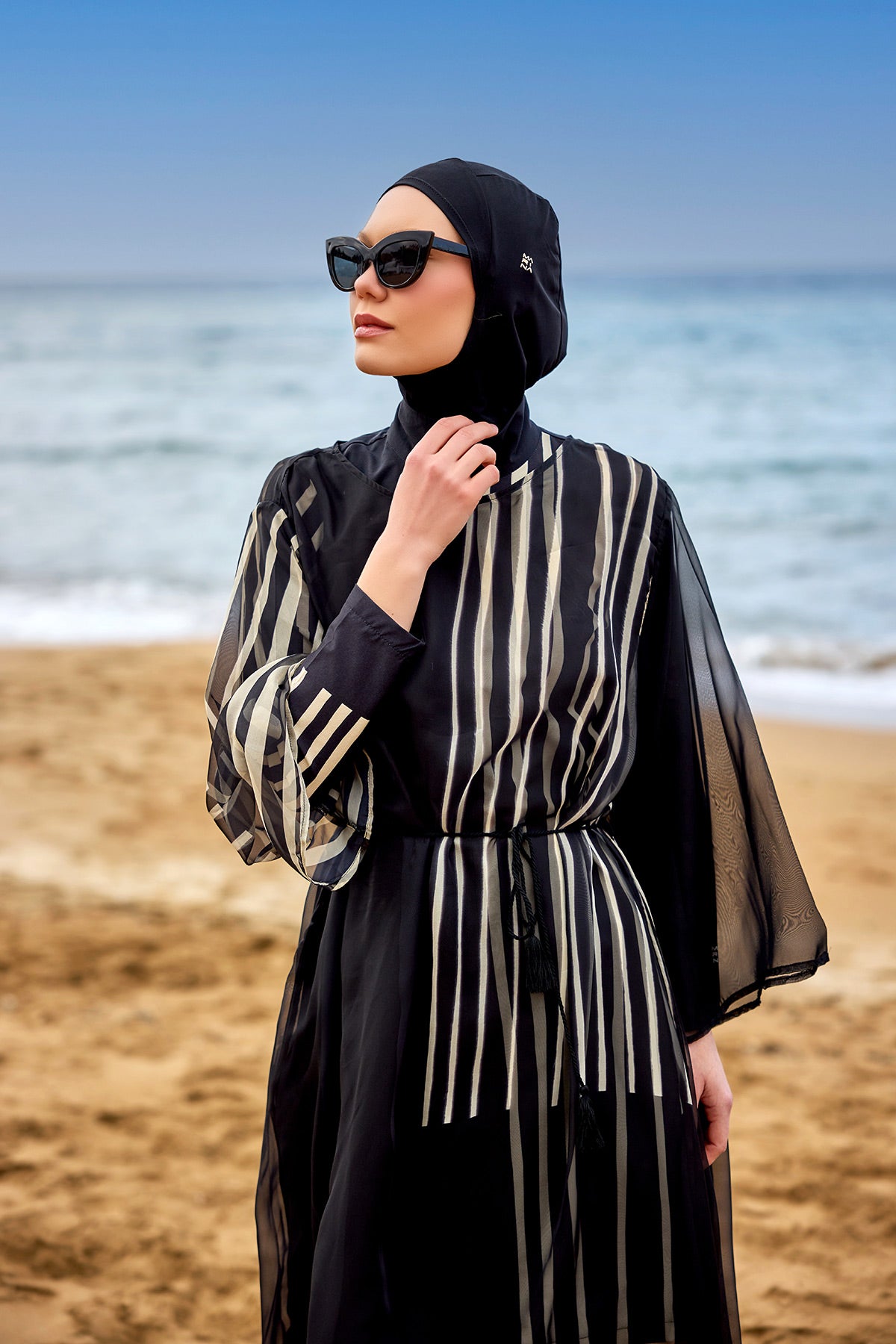 Marina Çizgi Desenli İpeksi Kimono – P2511 Ürün ikincil görseli