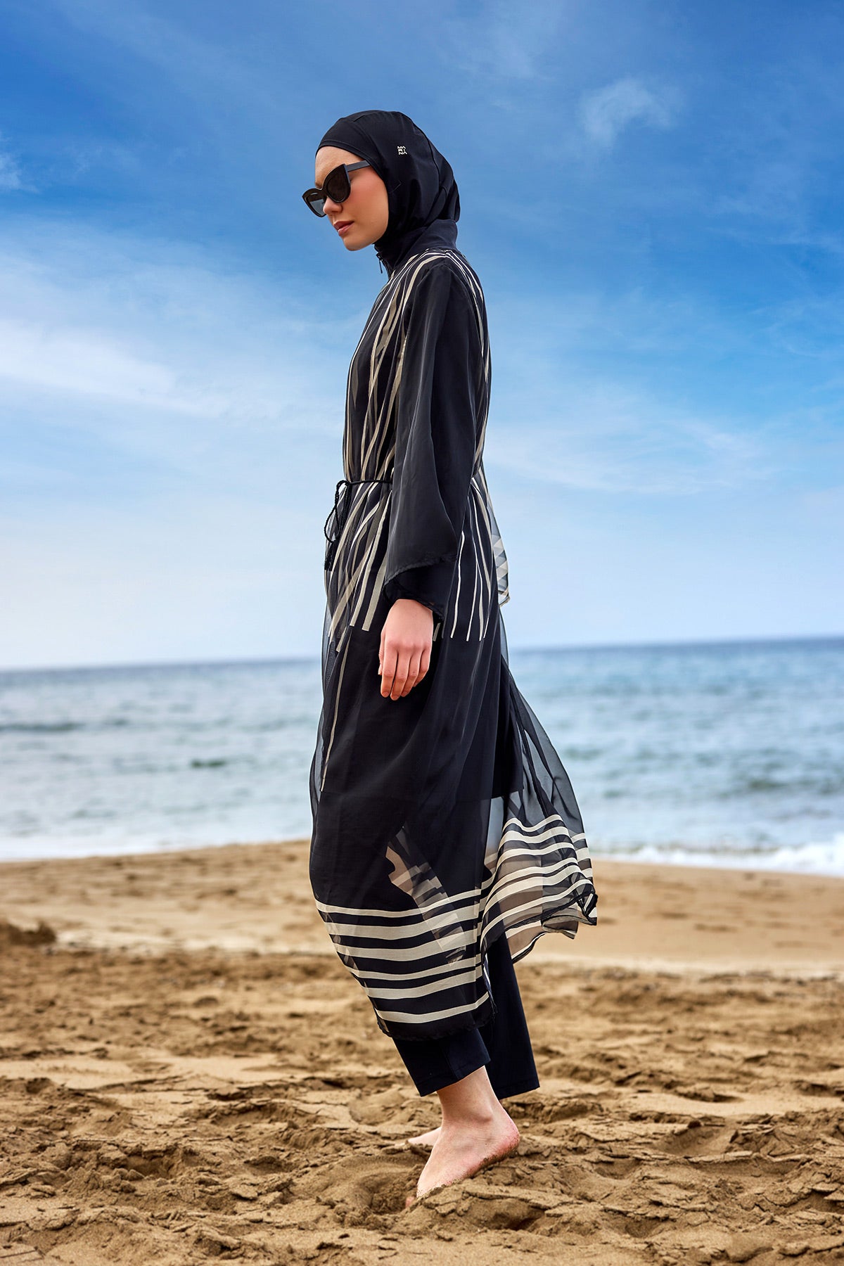 Marina Çizgi Desenli İpeksi Kimono – P2511