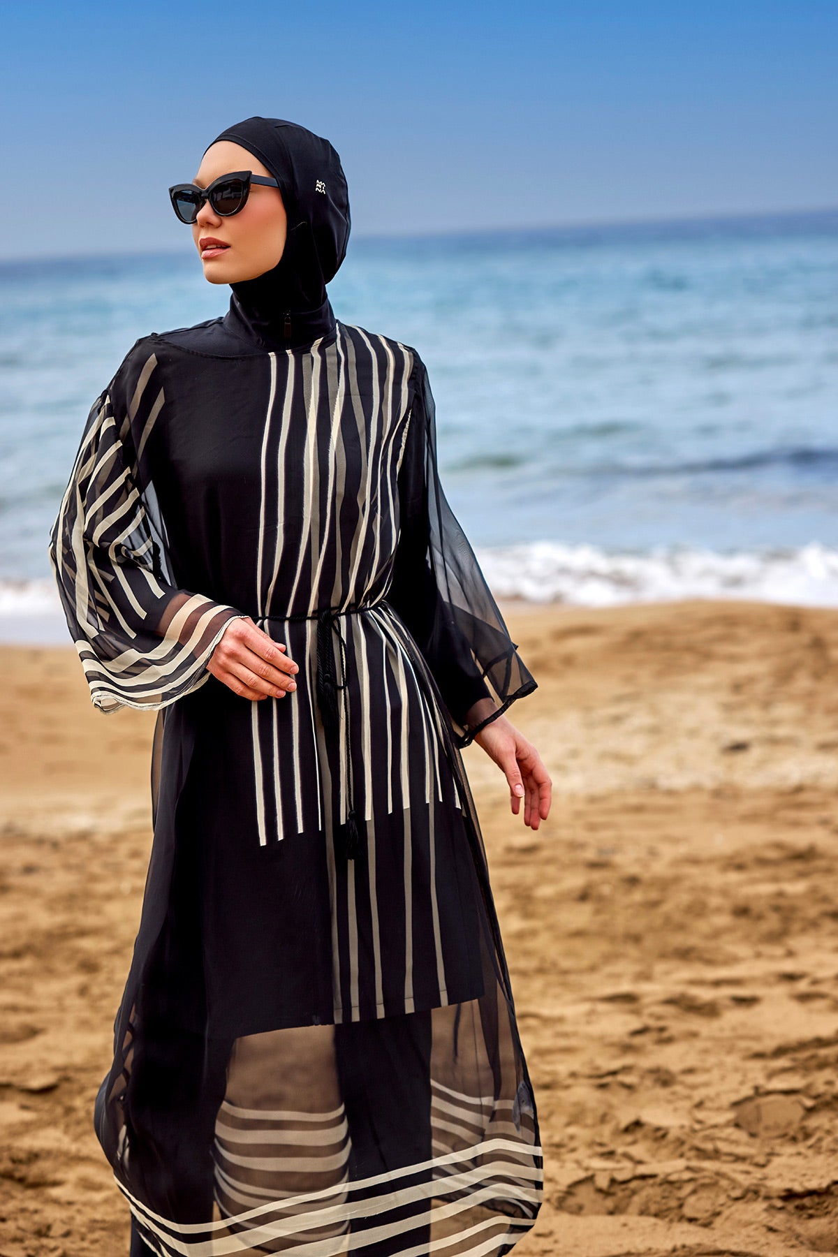 Marina Çizgi Desenli İpeksi Kimono – P2511