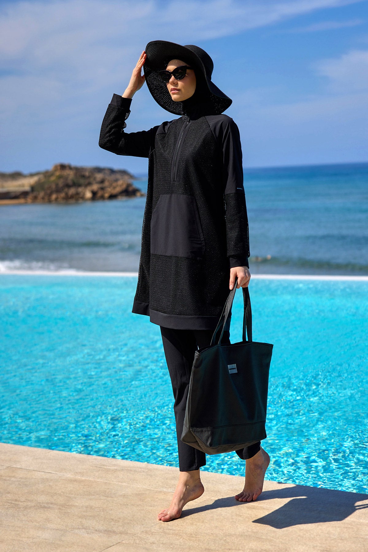 Marina Siyah Tam Kapalı Tesettür Mayo - M2534-1