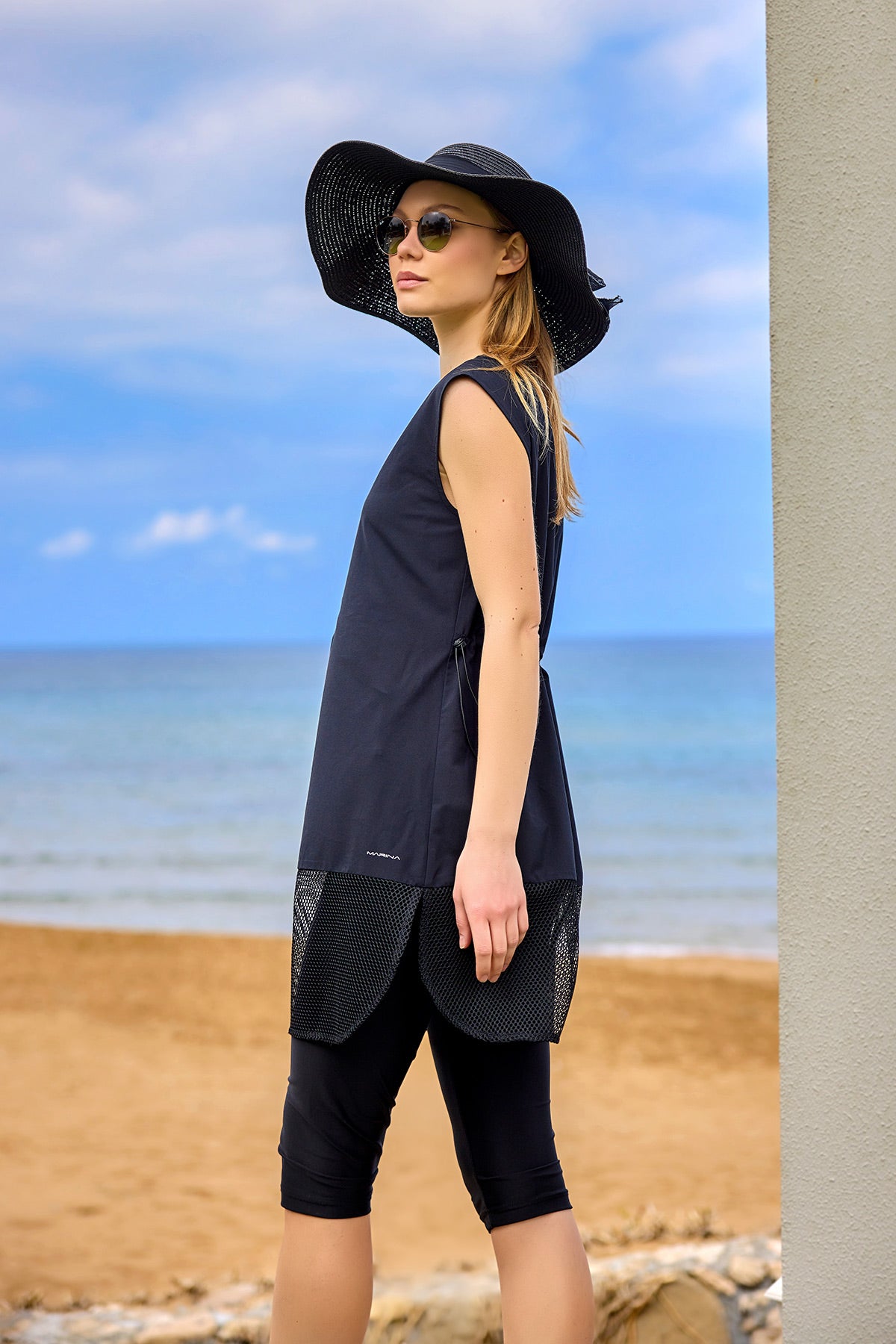 Marina Siyah Yarı Kapalı Tesettür Mayo - H2507-1 Ürün ikincil görseli