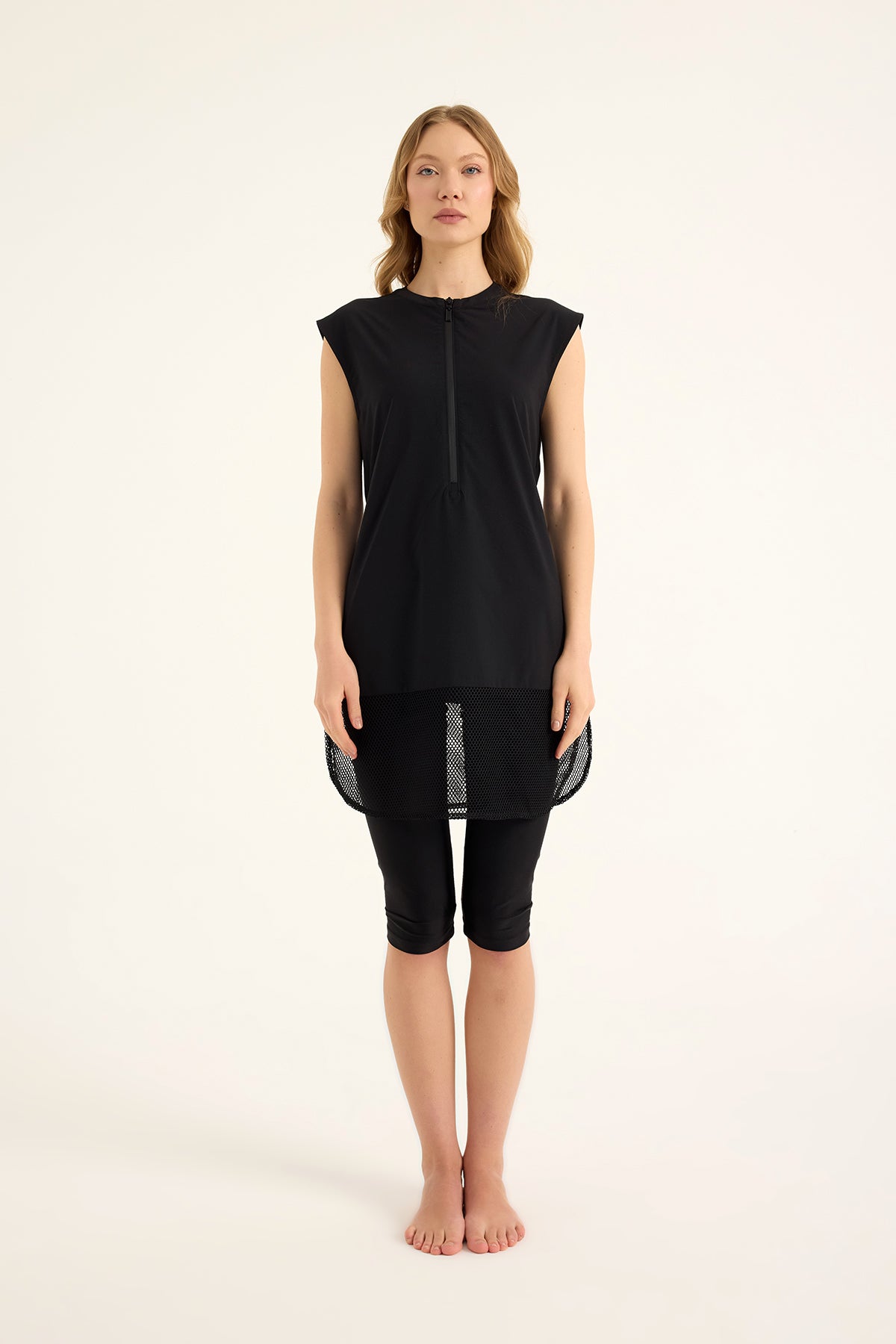 Marina Siyah Yarı Kapalı Tesettür Mayo - H2507-1