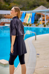 Marina Siyah Yarı Kapalı Tesettür Mayo - H2501