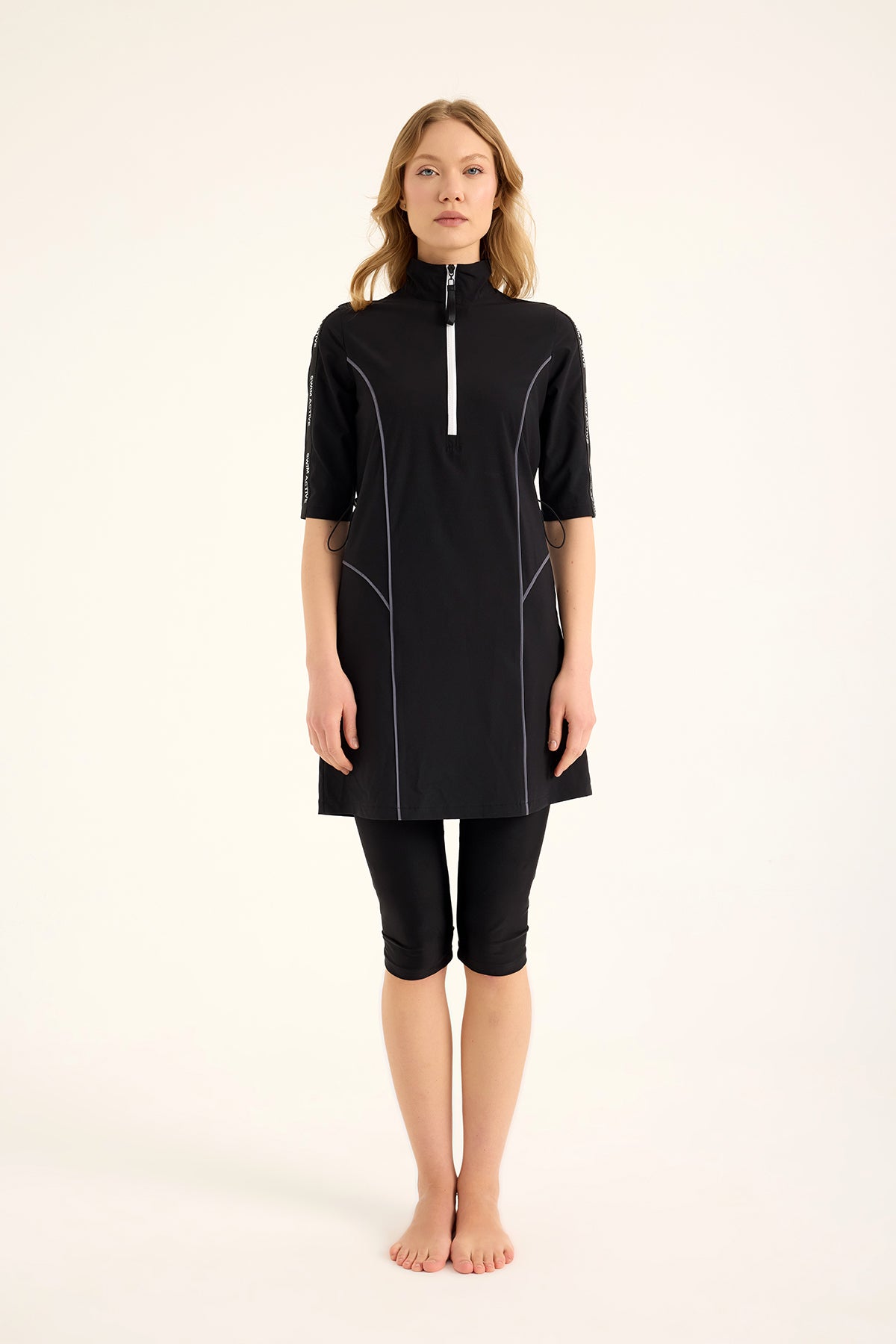 Marina Siyah Yarı Kapalı Tesettür Mayo - H2503