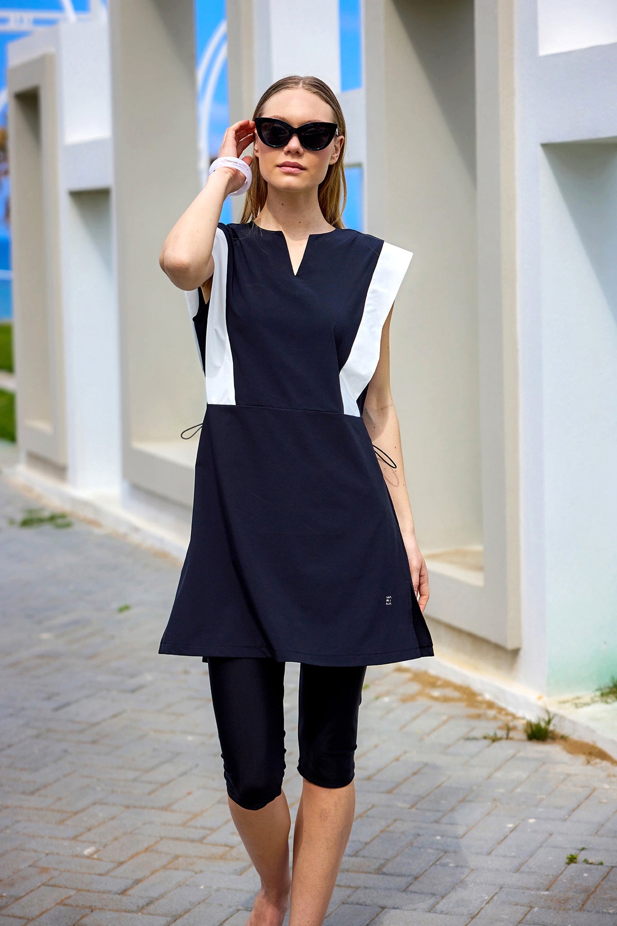 Marina Siyah Yarı Kapalı Tesettür Mayo - H2511