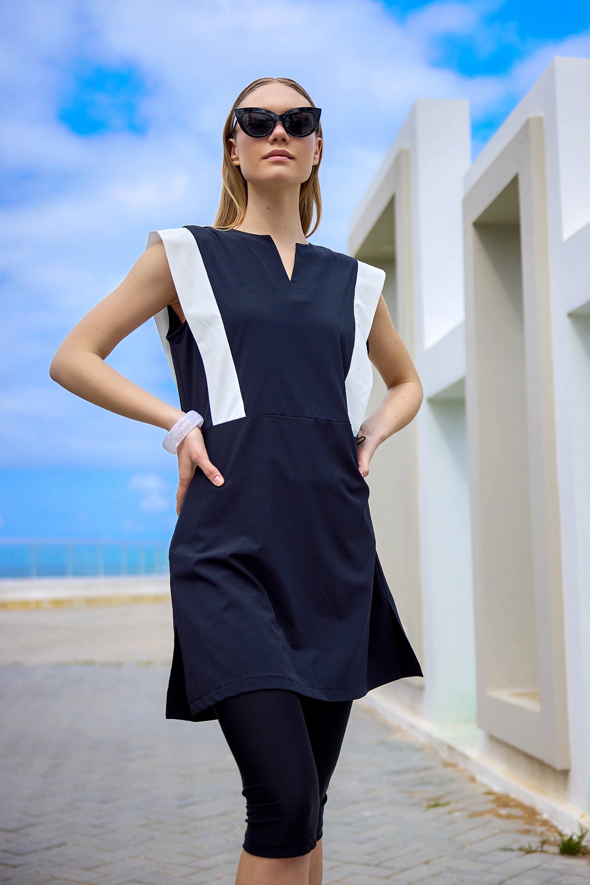 Marina Siyah Yarı Kapalı Tesettür Mayo - H2511