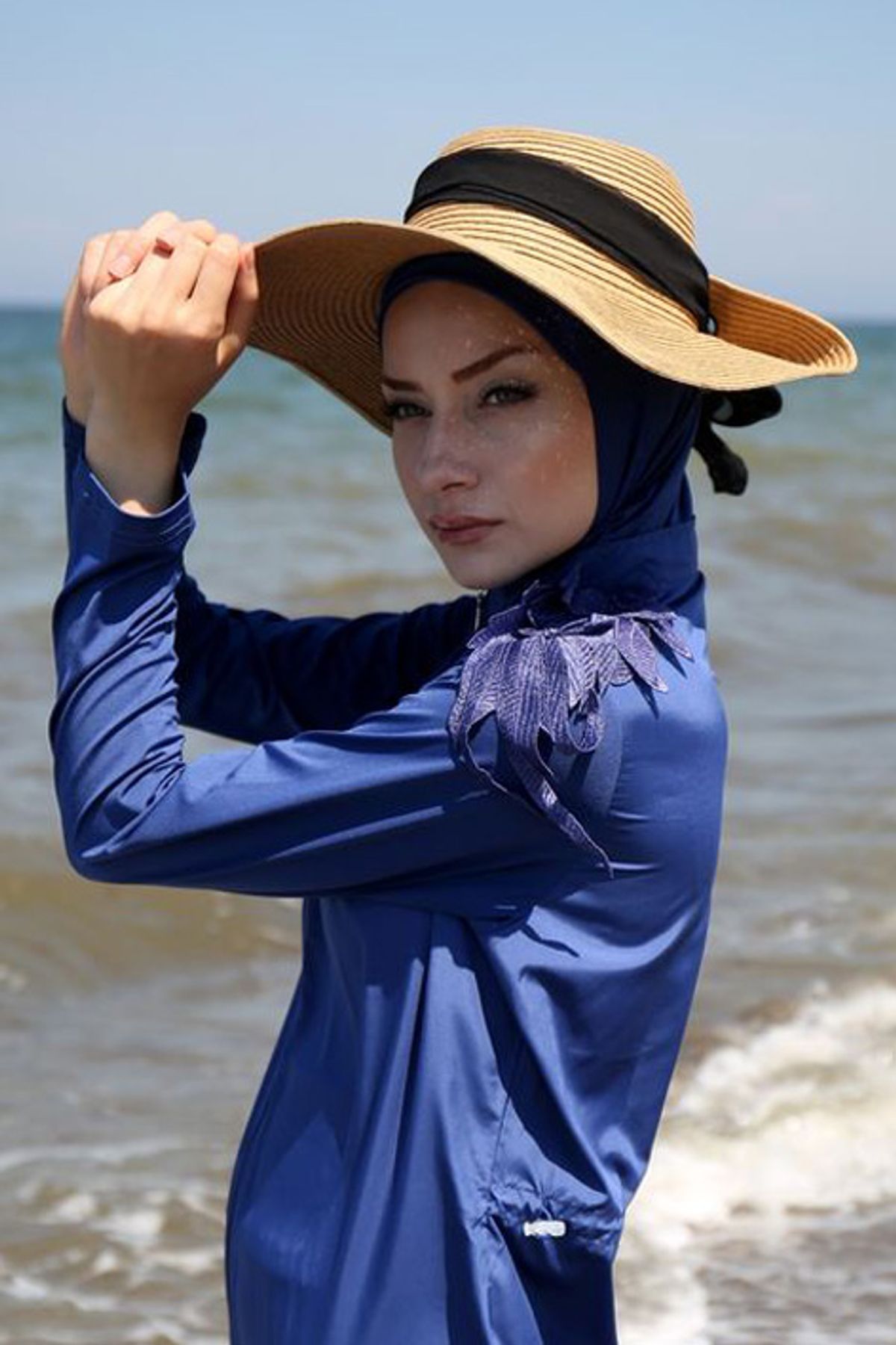 İndigo Deniz Havuz Bone Eşarp B2101 Ürün ikincil görseli