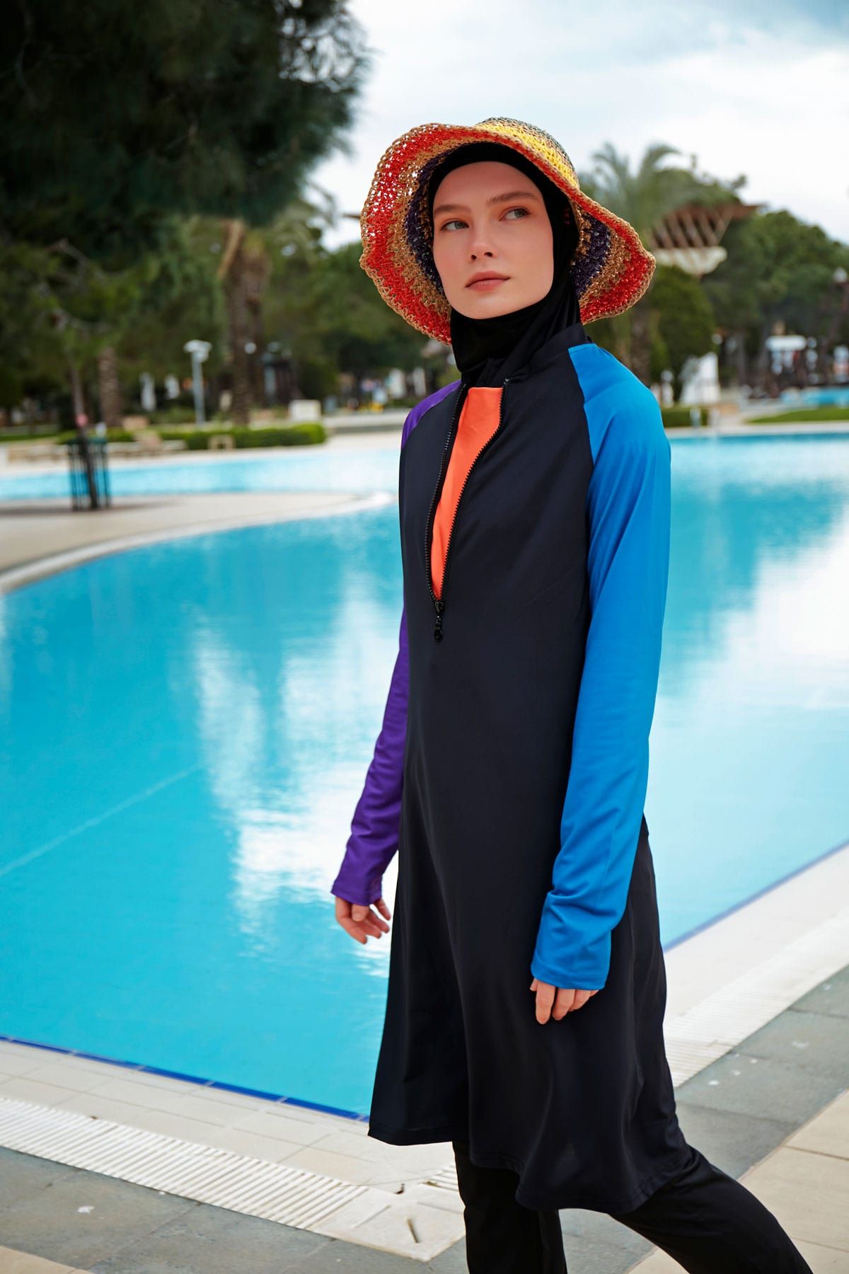 Likralı Siyah Tam Kapalı Tesettür Mayo M2475