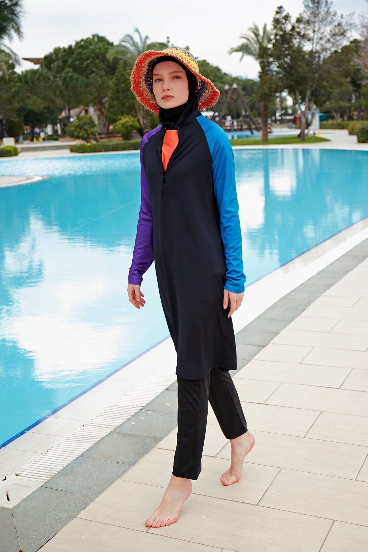 Likralı Siyah Tam Kapalı Tesettür Mayo M2475