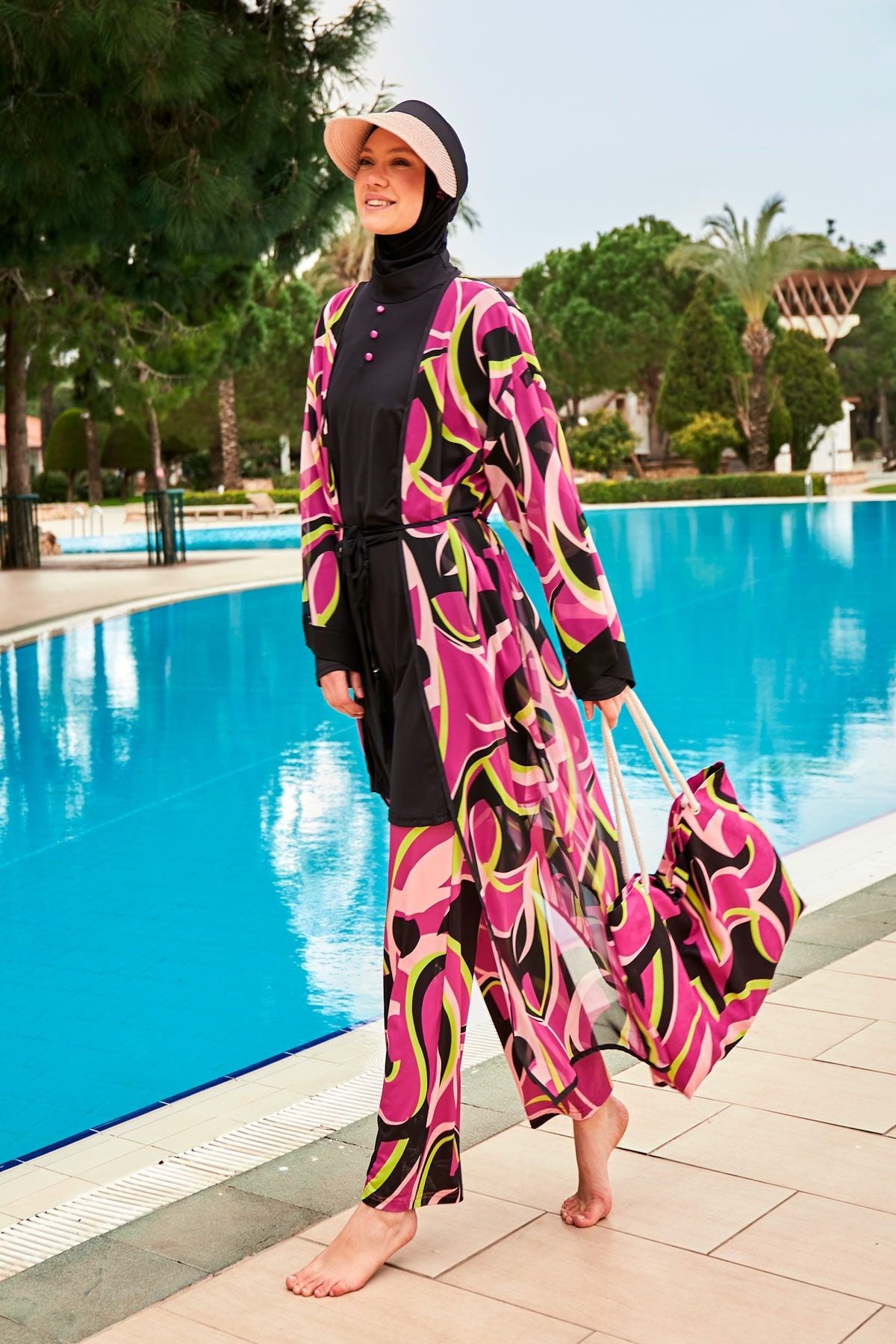 Fuşya Desenli Plaj Çantası C2426 Ürün ikincil görseli