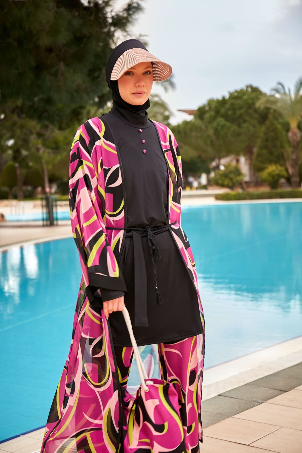 Likralı Siyah Tam Kapalı Tesettür Mayo M2481