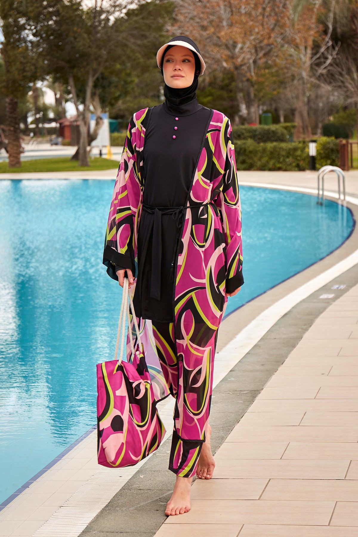 Fuşya Desenli Plaj Çantası C2426