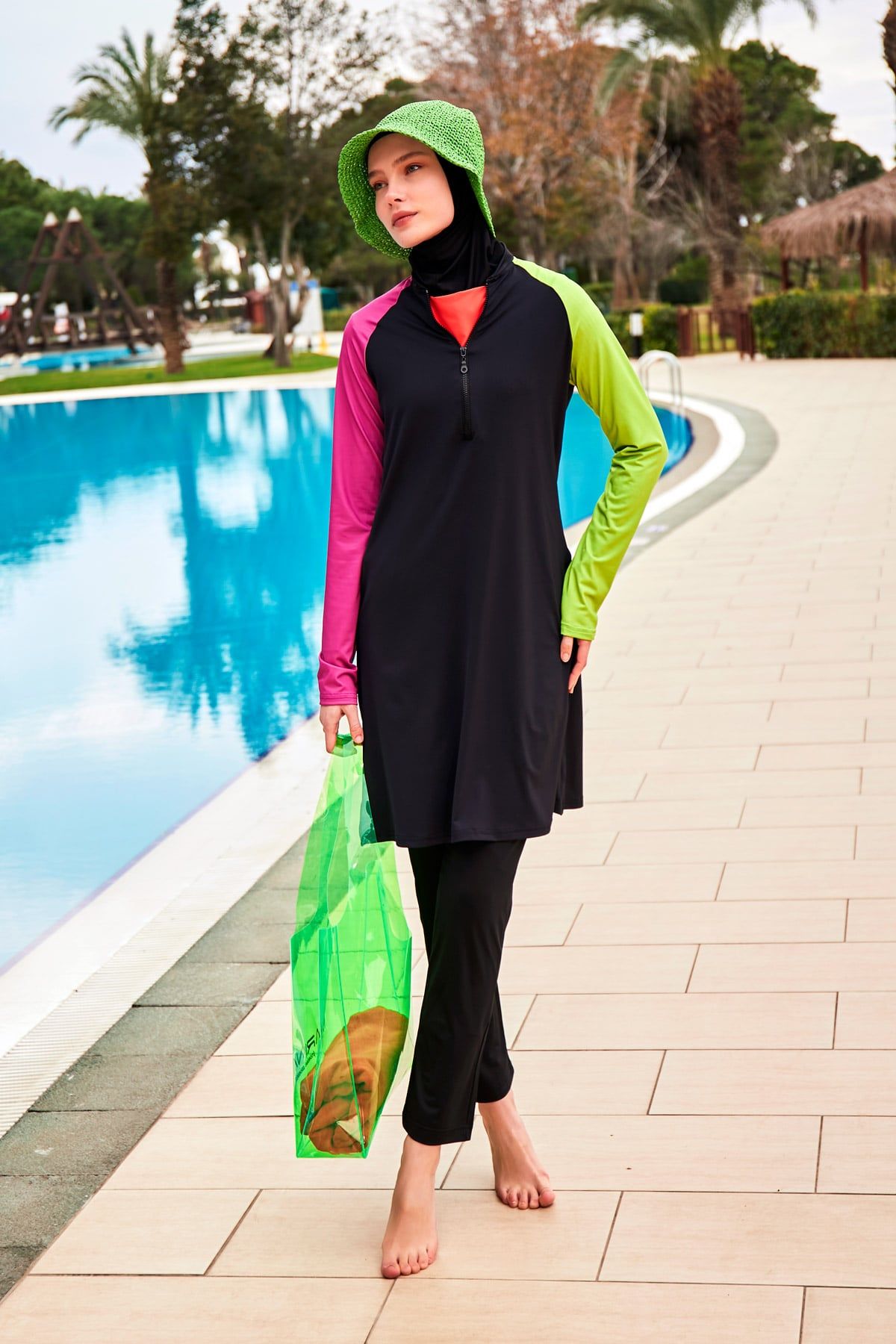 Likralı Siyah Tam Kapalı Tesettür Mayo M2476 Ürün ikincil görseli