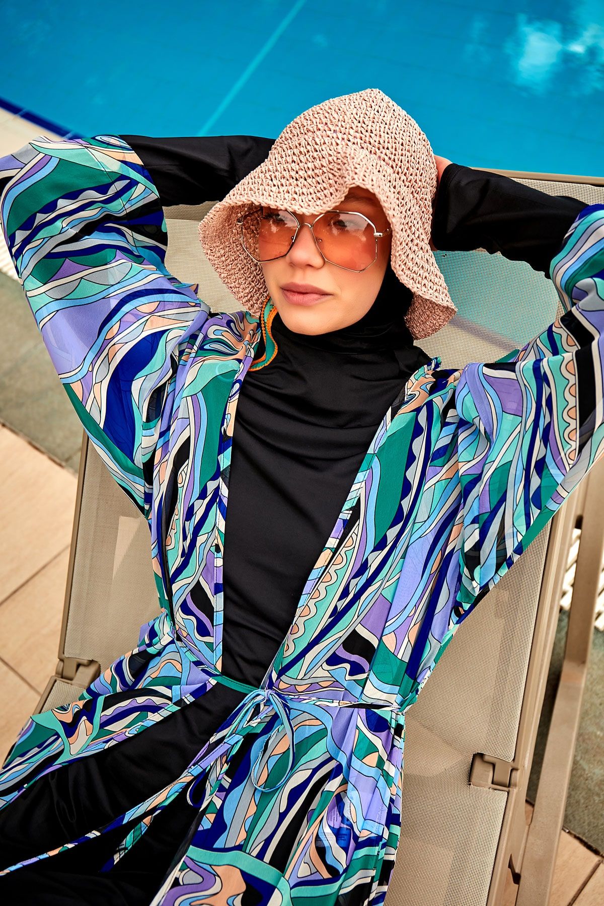 Desenli Lila Kimono Kaftan P2406