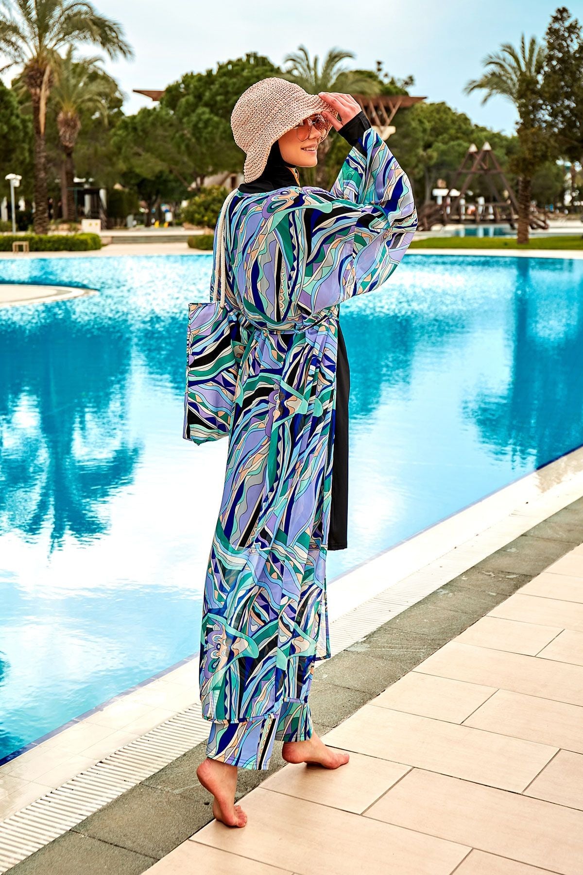 Desenli Lila Kimono Kaftan P2406