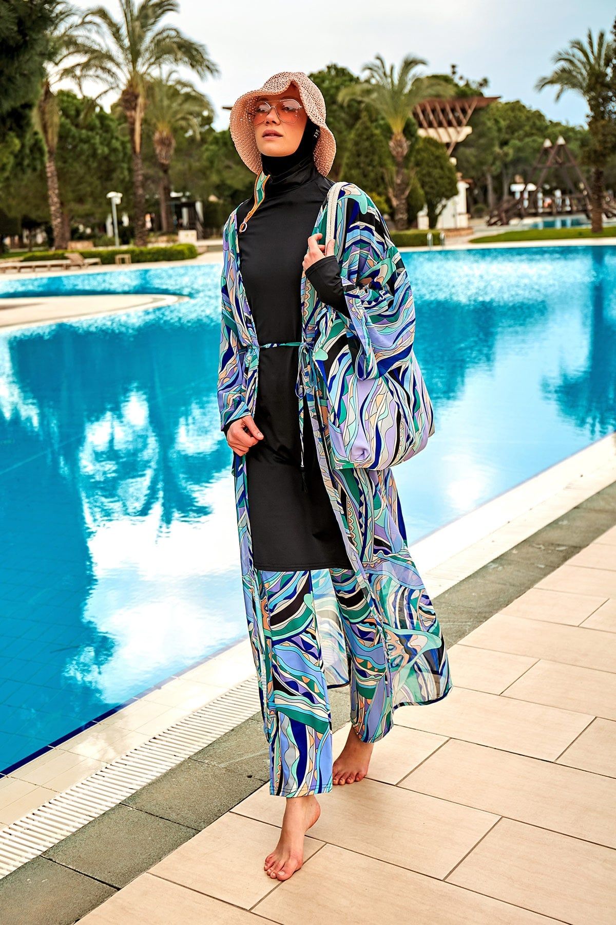 Lila Desenli Plaj Çantası C2431