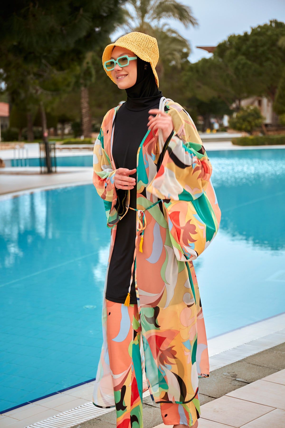 Likralı Siyah Tam Kapalı Tesettür Mayo M2473