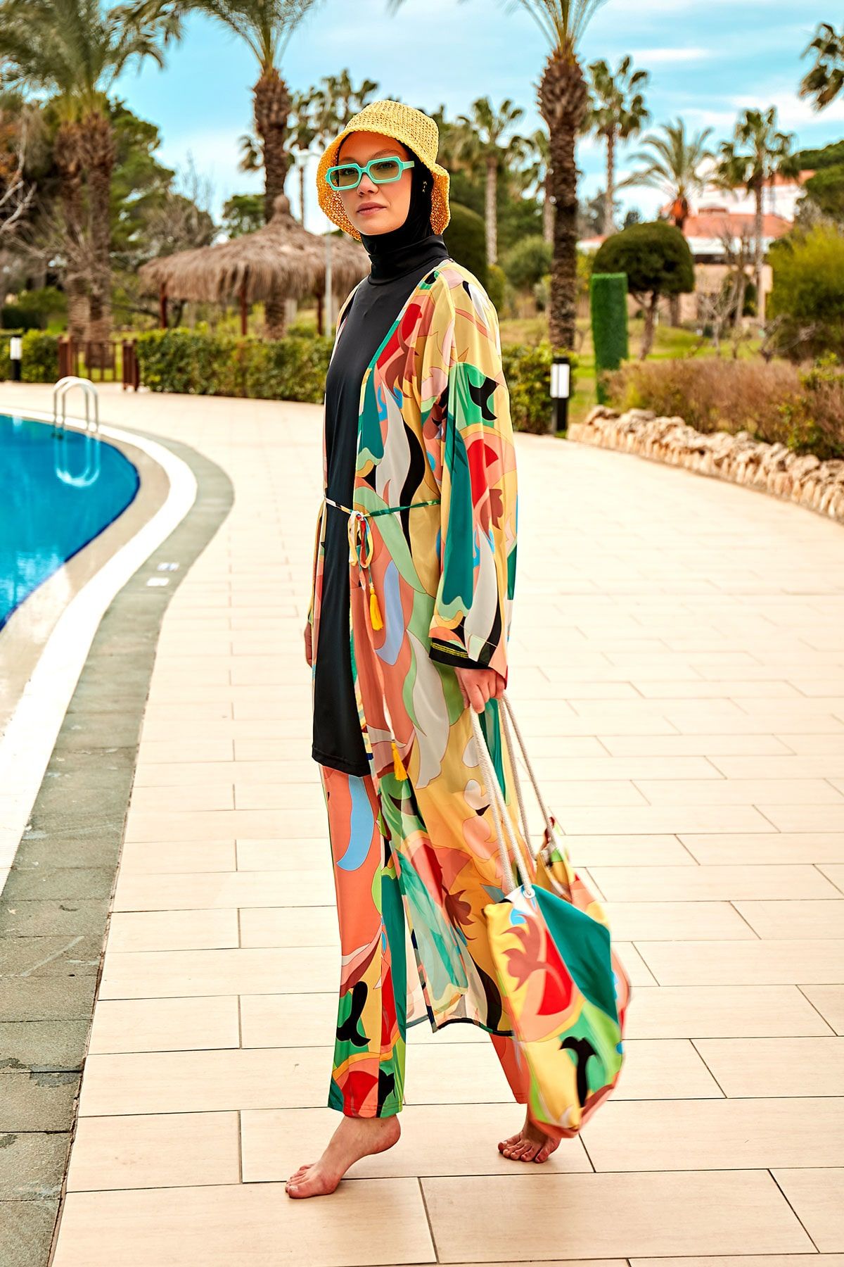 Desenli Turuncu Kimono Kaftan P2404