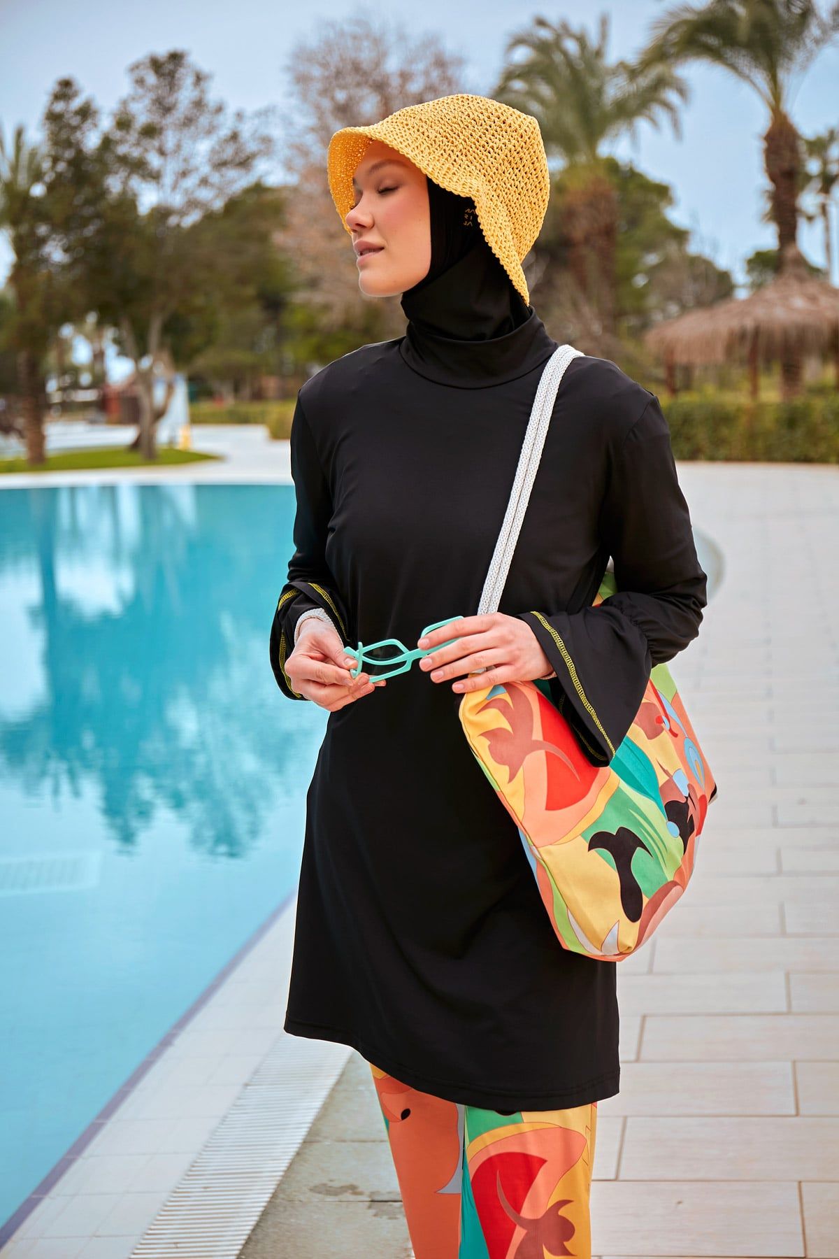 Likralı Siyah Tam Kapalı Tesettür Mayo M2473 Ürün ikincil görseli