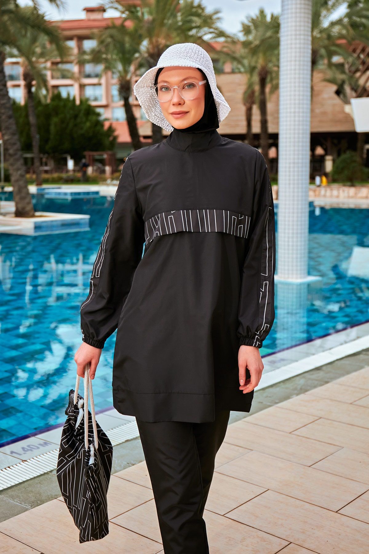 Desenli Tam Kapalı Tesettür Mayo R2416