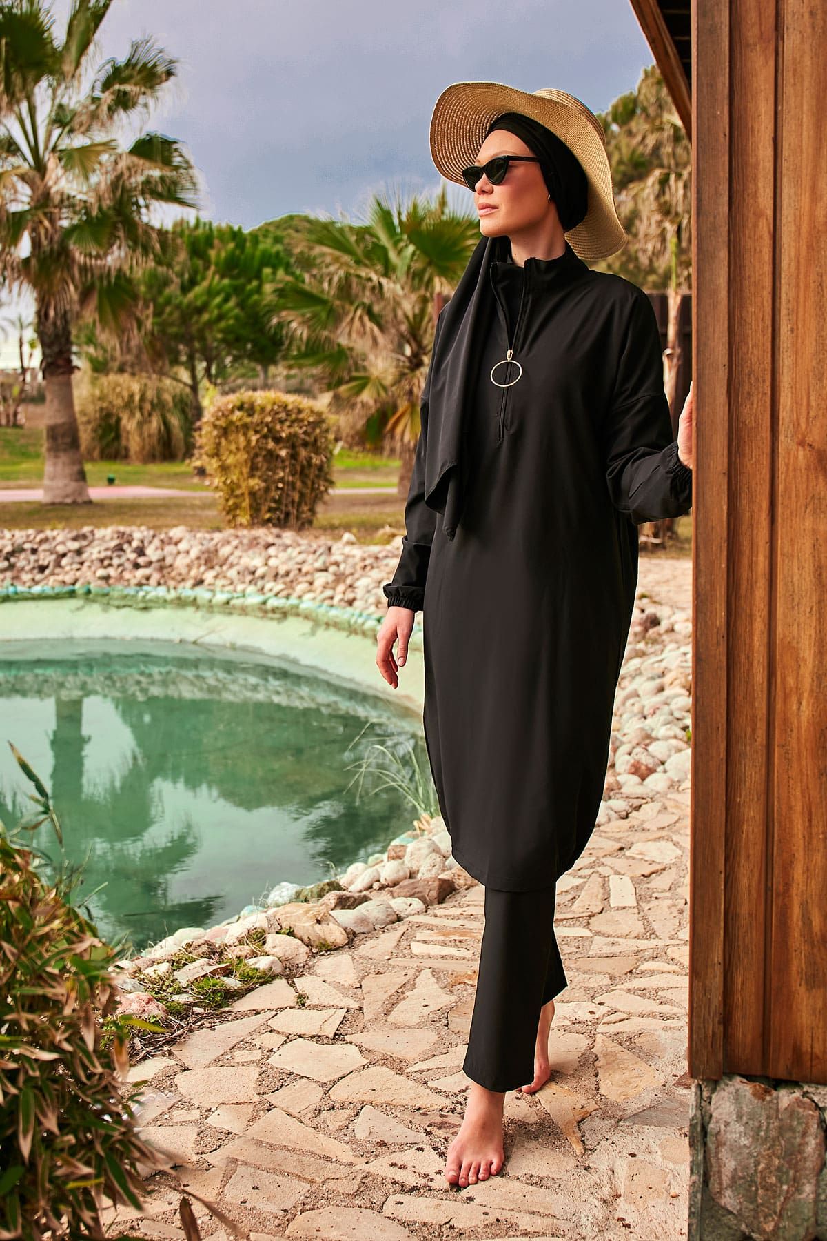 Paraşüt Kumaş Siyah Tam Kapalı Tesettür Mayo M2402 Ürün ikincil görseli