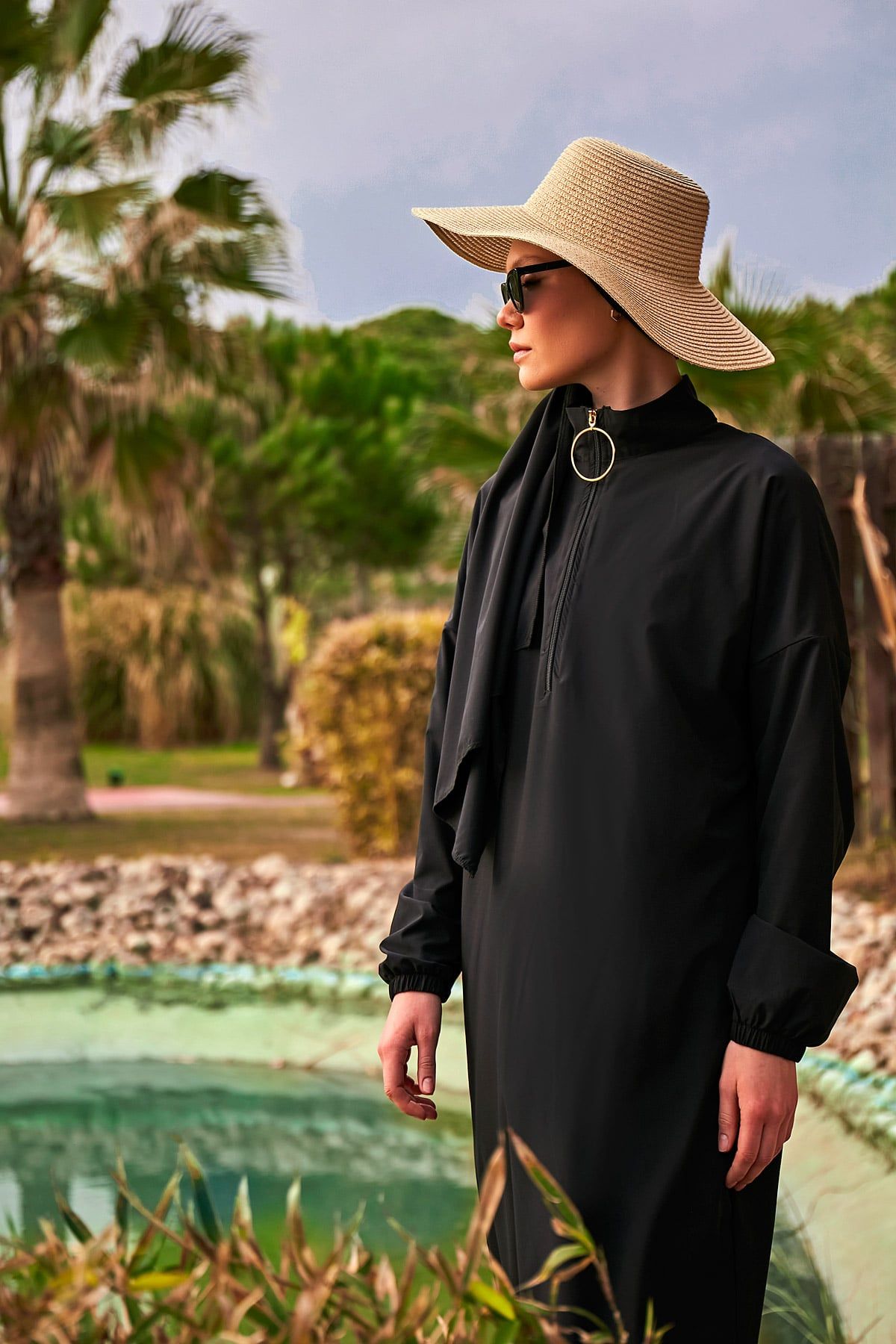 Paraşüt Kumaş Siyah Tam Kapalı Tesettür Mayo M2402