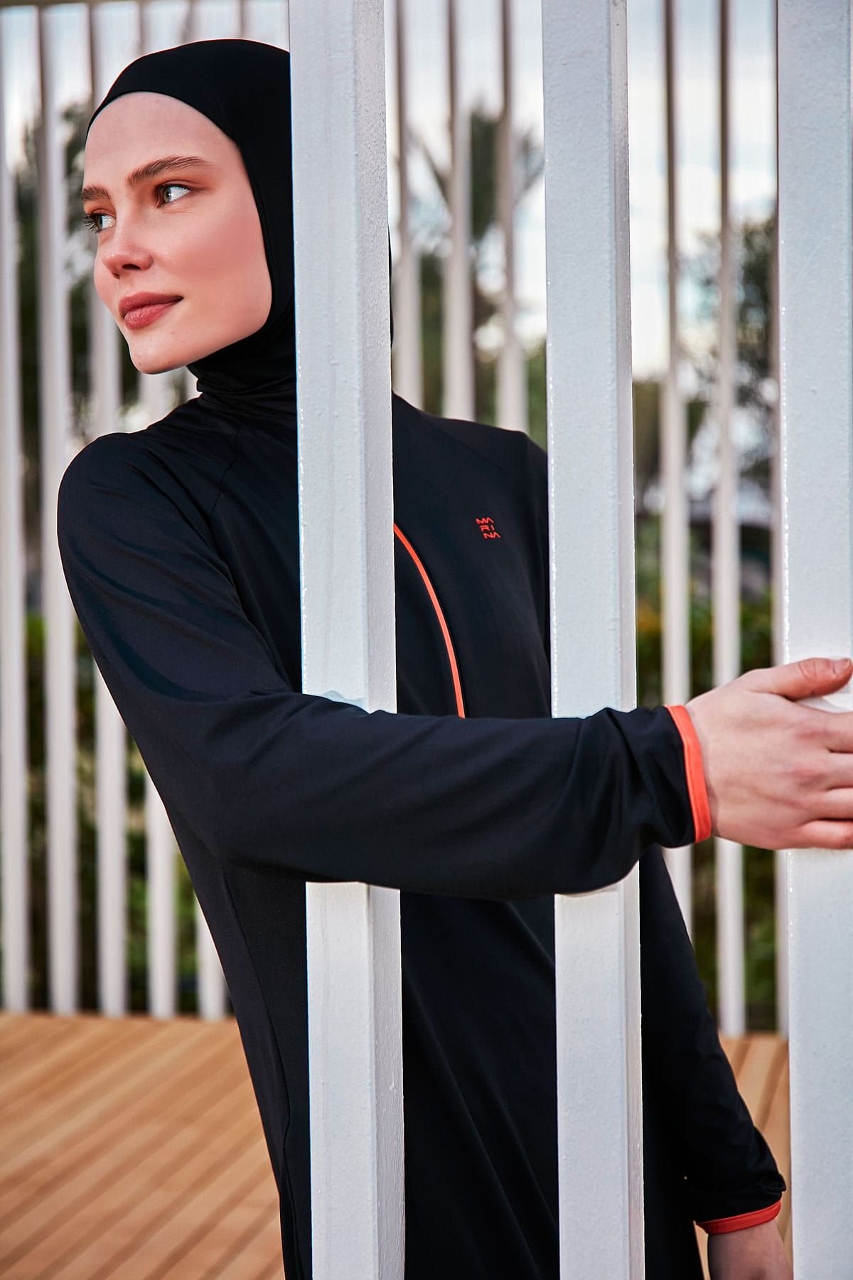 Likralı Siyah Tam Kapalı Tesettür Mayo M2474