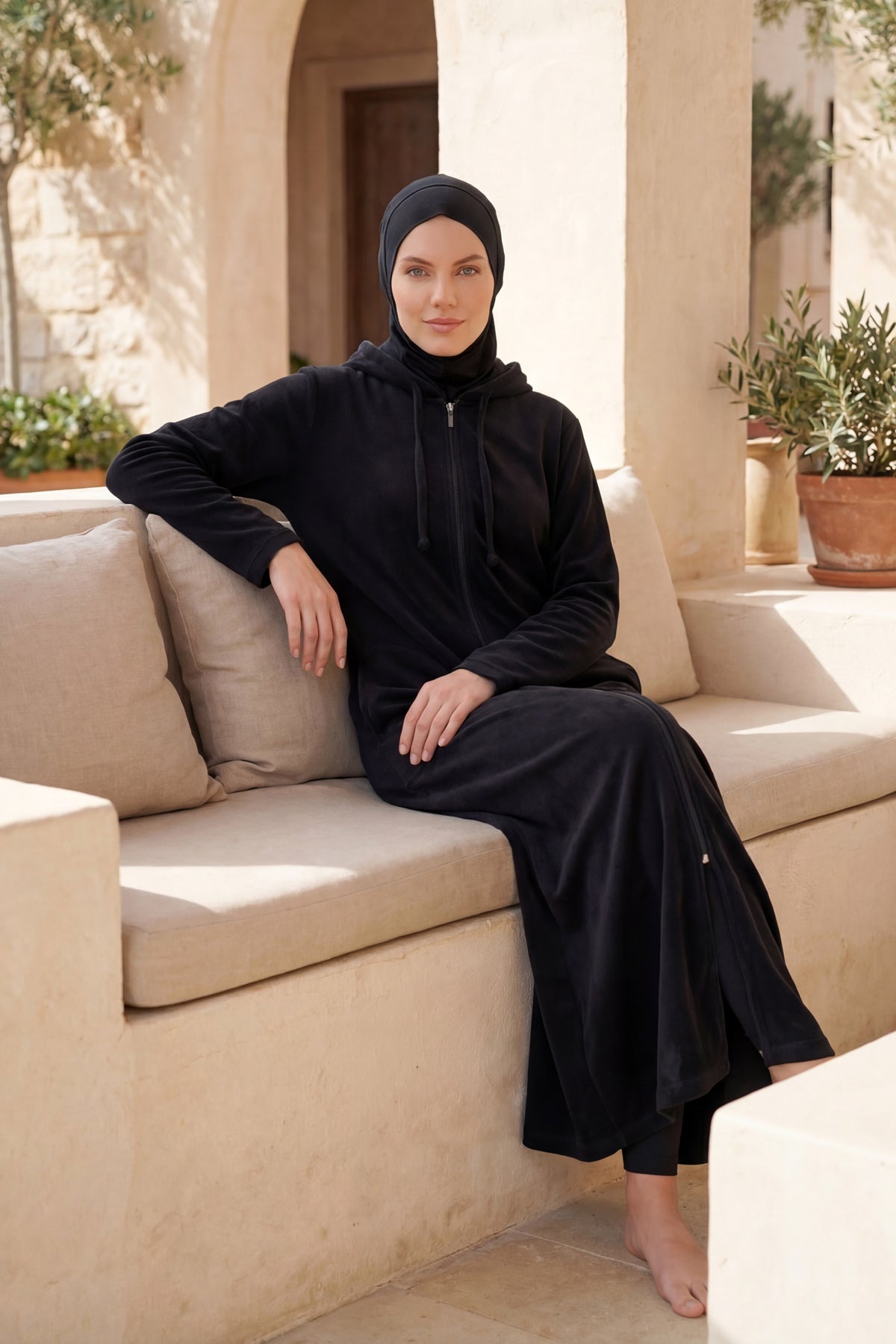 Siyah Fermuarlı Havlu Pareo, Giyilebilir Tasarım P2601-2