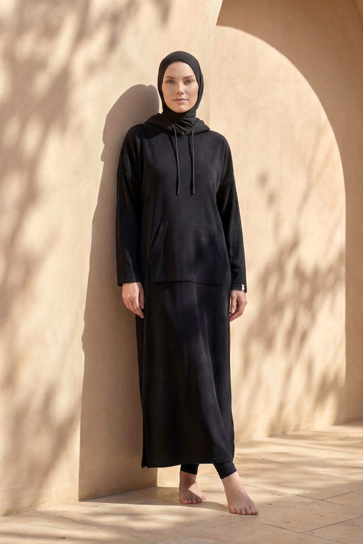 Lacivert Kapüşonlu Havlu Pareo Hızlı Kuruyan, Giyilebilir Tasarım P2602-1