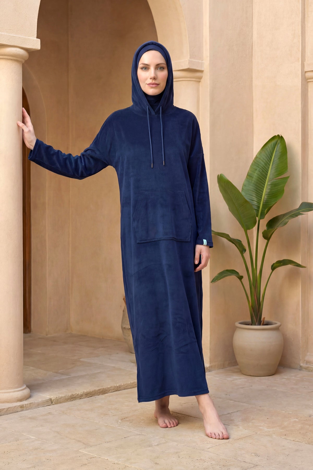 Lacivert Kapüşonlu Havlu Pareo Hızlı Kuruyan, Giyilebilir Tasarım P2602-2 Ürün ana görseli