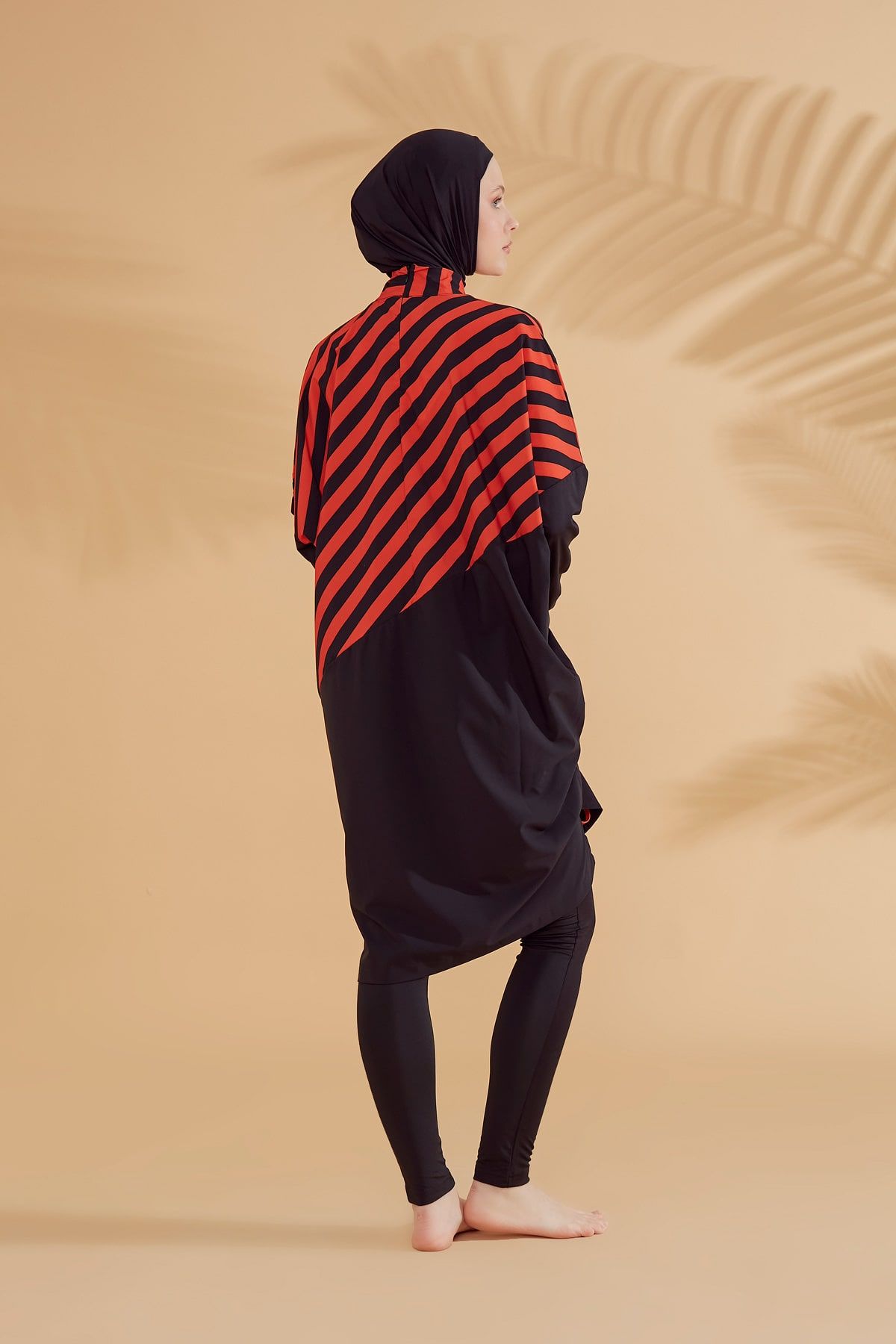 Paraşüt Çizgili Siyah Tam Kapalı Tesettür Mayo M2307