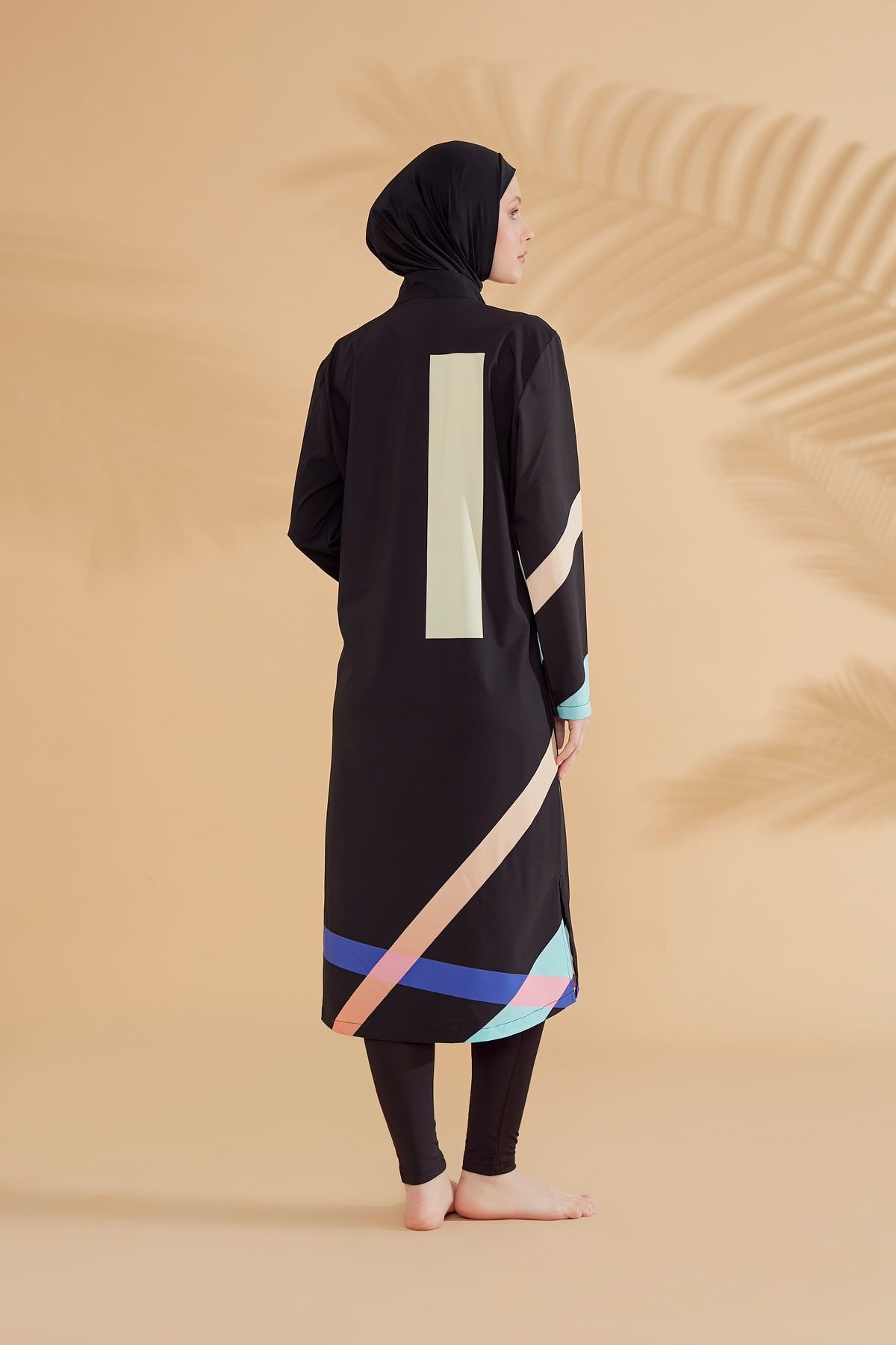 Paraşüt Geometrik Siyah Tam Kapalı Tesettür Mayo M2310