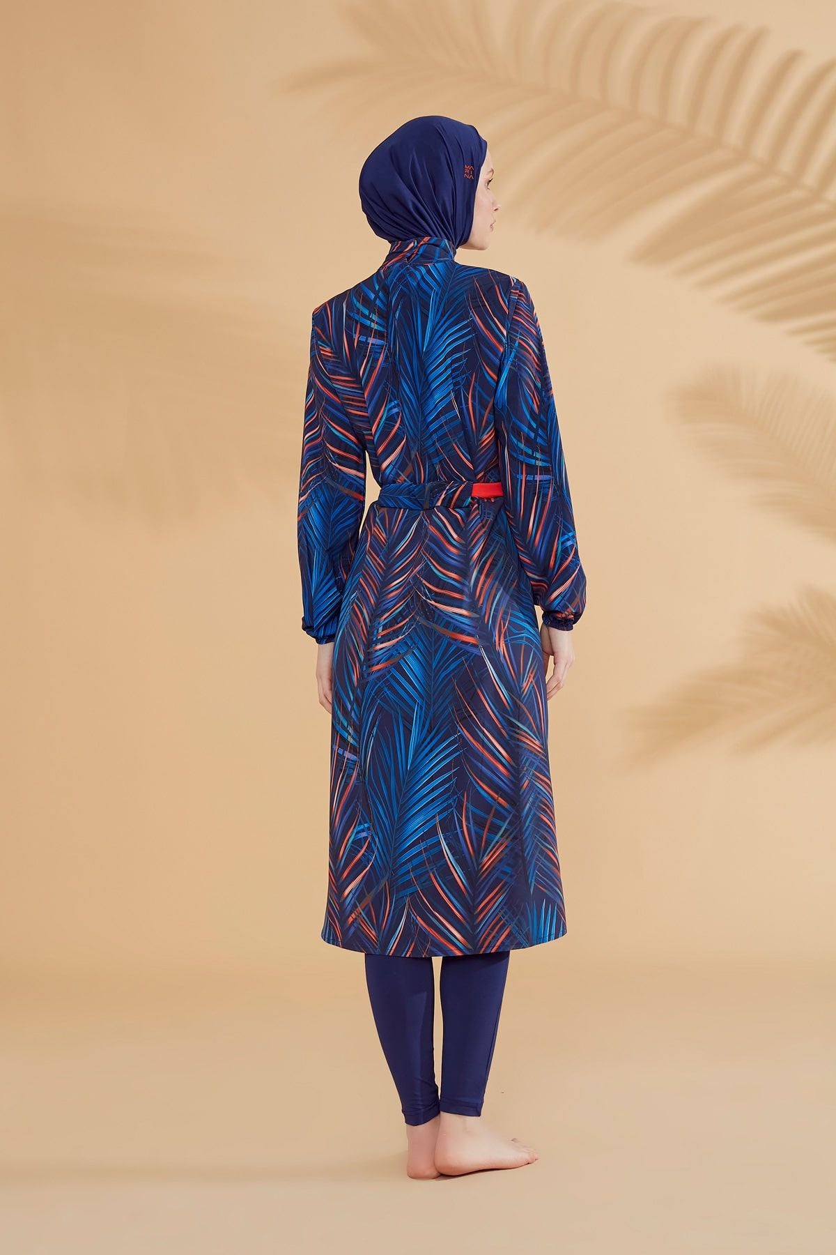 Paraşüt Yapraklı Lacivert Tam Kapalı Tesettür Mayo M2305