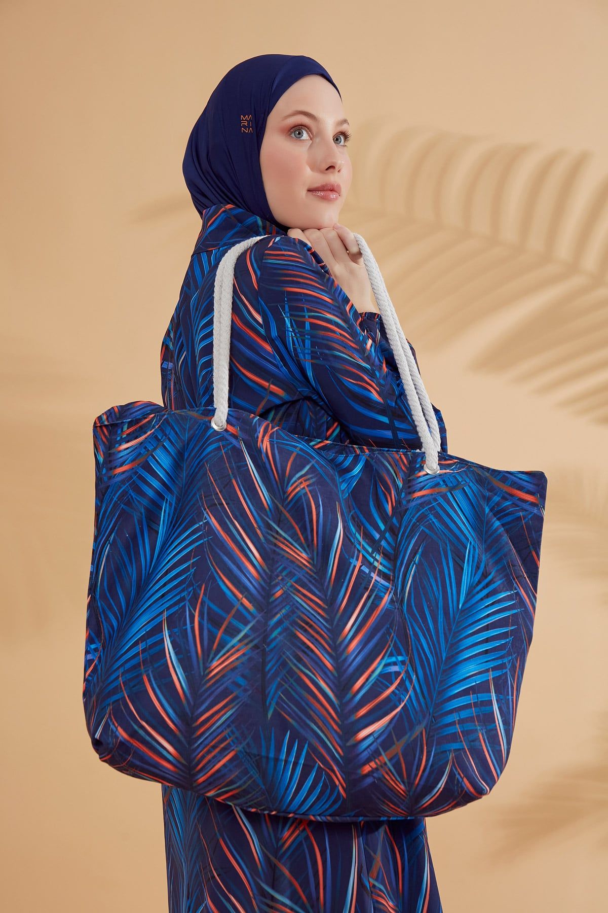 Paraşüt Yapraklı Lacivert Tam Kapalı Tesettür Mayo M2305